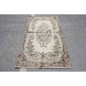 Tapis en Laine Vintage Beige Marron Fait Main Patchwork Design Rectangle Couloir pour Salon Taille 3.9X6.7 Latex Bambou Soie Polyester - Product Image 1