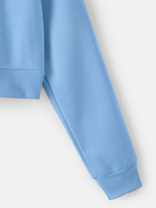 Sudadera con capucha recortada para mujer de alta calidad con manga larga estampado de calidad patrón sólido sudaderas transpirables para mujeres/niñas - Product Image 4