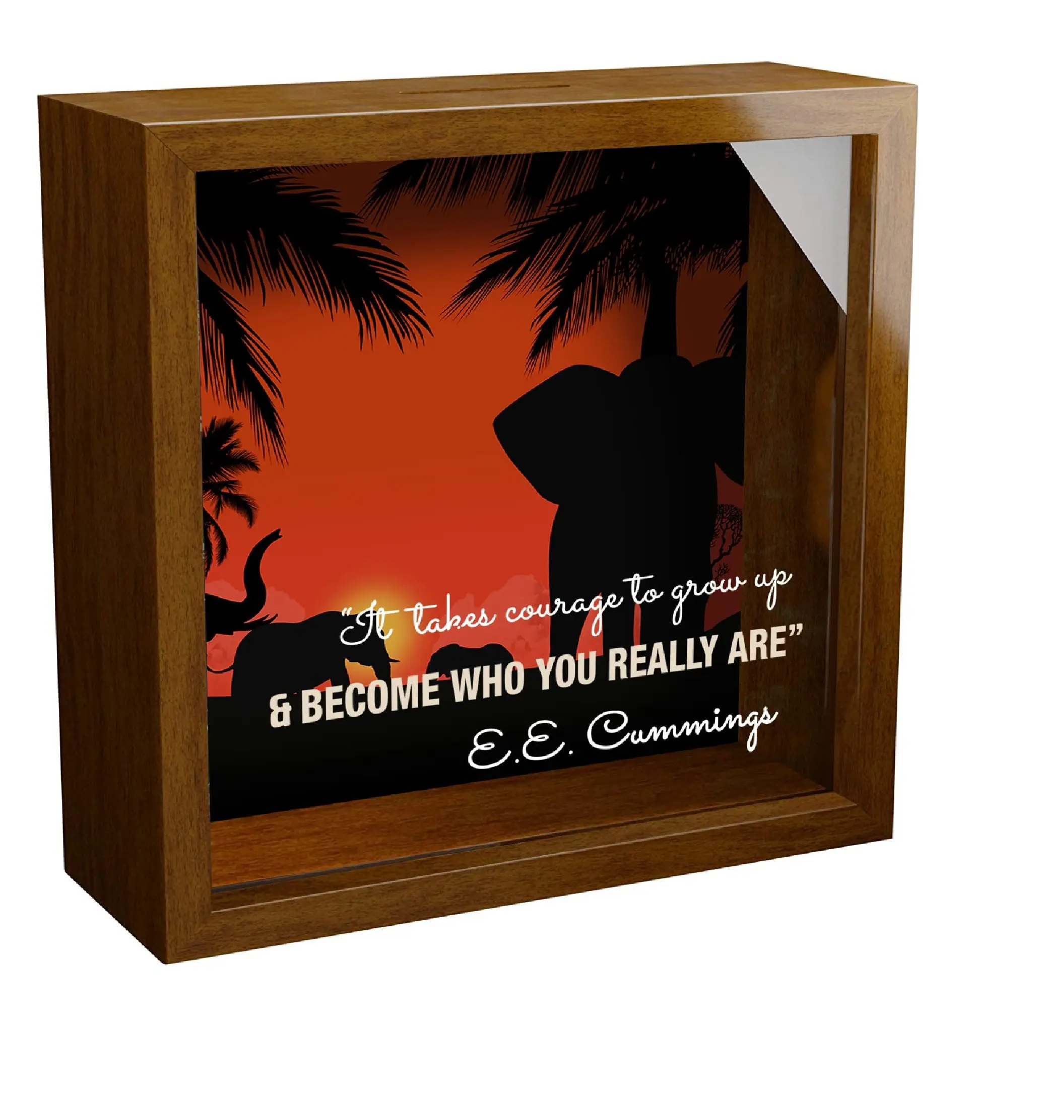 "Menjadi siapa yang Anda benar-benar adalah" dekorasi dinding kotak Shadow-6x6x2 "casing tampilan bertema gajah kayu-hadiah celengan