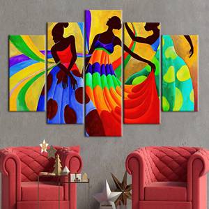 Impresión en lienzo de bailarinas africanas elegantes - Decoración de arte étnico, mezcla de 5 piezas: Gallery Wrap - Product Image 1