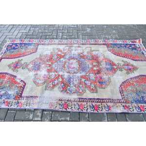 Turkish Area Rug 4.4x8.2 ft, <b>Red</b> Blue Ombr Rug <b>Wool</b> - Product Image 3