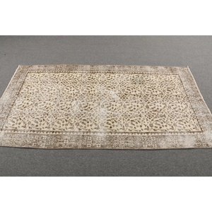 Tapis turc vintage, tapis de 3,4 x 6,7 pieds, tapis oriental en laine brun et blanc - Product Image 3