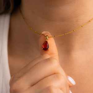 Pear Ruby Gemstone Pendant <b>Necklace</b> July <b>Birthstone</b> Jewelry Gold Drop <b>Necklace</b> Handmade Minimalist Ruby <b>Necklace</b> For Women - Product Image 6