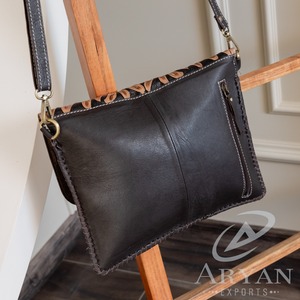 Nuevo estilo occidental hecho a mano con pelo en piel oculta bolso de hombro con flecos de cuero estilo bohemio cuero tallado bolsos de piedra turquesa - Product Image 5