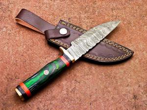 Couteau de camping en acier Damas, couteau de chasse Bowie avec manche en bois - Product Image 5