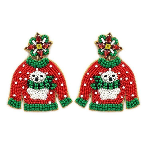 Boucles d'oreilles brodées de perles, design élégant, perles de rocaille dorées et vertes pour femmes et filles, origine Inde - Product Image 3