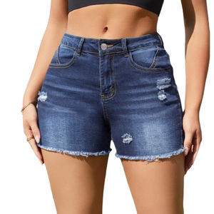 Short en jean non extensible personnalisé 2025 pour femmes-Short de style vieilli pour femmes 100% coton de haute qualité - Product Image 1