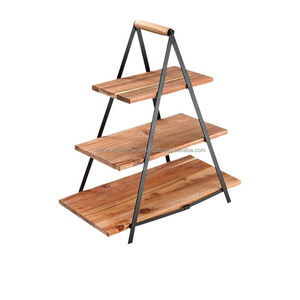 Support à gâteau en fer acacia en bois et bougeoir à suspension murale verticale en verre Ensemble de 2 pour applique murale pour salon - Product Image 3