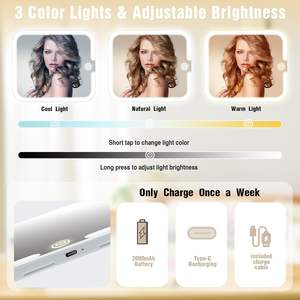 Trousse de maquillage de voyage avec bande Velcro Miroir de maquillage LED éclairé amovible Cadeau avec séparateur séparable - Product Image 3