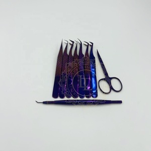Ensemble de pince à épiler d'extension de cils professionnel de haute qualité motif de diamant de Plasma violet étiquette personnalisée faite à la main durable pointue - Product Image 5