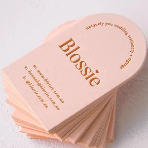 Free design custom luxury cotton paper rose golden pink thankyou cards embossing hot stamping for private label business card