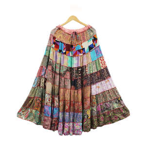 Falda Larga Boho de Chifón de Seda Reciclada para Mujer, Estampado Floral Bohemio, Corte en A, Cintura Elástica, Estilo Hippie, Patchwork - Product Image 2