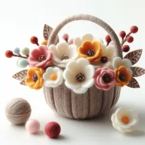 毛毡羊毛篮子，用于礼品和家居装饰 -- 用爱和环保材料手工制作