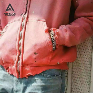 Sudadera con Capucha Aifran de Algodón Grueso de 500 g/m² y 600 g/m², Estilo Vintage, Lavada con Ácido, con Cierre, Hombros Caídos, Desteñida por el Sol - Product Image 2