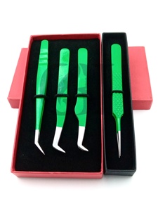 GETUP BROSONS IMPEX Nouveau style vert Kelly, pinces à extensions de cils en acier inoxydable à pointe lisse, différentes formes, revêtement en poudre - Product Image 6