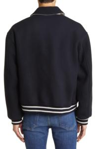 Veste d'université pour hommes en laine de coton 100% noir solide avec poches latérales et revêtement côtelé contrasté pour la saison de printemps - Product Image 6