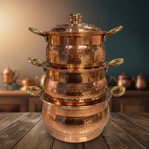Luxury Copper Classic Pumpkin-Shape Casserole Durable <b>Cookware</b> with Lid for Home Cooking Food Warmer Hot Pot - Product Image 2