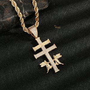 Collier pendentif croix de Caravaca en argent sterling 925 avec diamants de laboratoire glacés, bijoux religieux chrétiens hip-hop, cadeau luxueux et brillant - Product Image 4