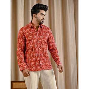 Chemise décontractée pour homme, coupe ajustée, rouge, en coton imprimé, style décontracté chic, tissu popeline 100%, respirant, tailles du XL au 6XL - Product Image 5