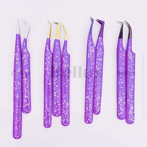 Pince à cils en acier inoxydable de précision à paillettes violettes élégantes Option de logo personnalisé pour les ventilateurs d'extension de volume - Product Image 5