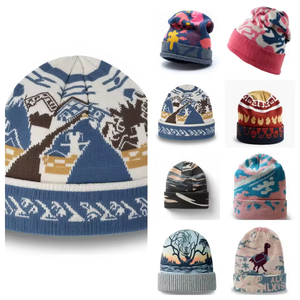 Bonnet en tricot jacquard à motif tendance 2026, respirant, design personnalisé, vente en gros, protections pour la tête d'hiver, unisexe - Product Image 1