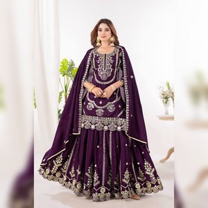 RADHE EXPORT Sofisticado Elegancia Pesado Bordado Semi-Chinon Seda Shalwar Kameez Indio Paquistaní Invierno Eventos Boda - Product Image 1