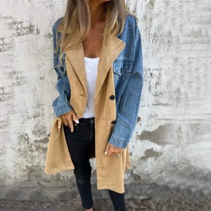 New Quality Long Sleeve Cardigan Jacket Fall Coat Denim Jacket Overcoat Patchwork Double-<b>breasted</b> With Flap Pocket Lady Overcoat - Product Image 1