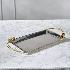Hammered Metal Tray With <b>Floral</b> Handle Attractive Design Serving Tray Snacks Dessert Serving And <b>Storage</b> Tray Server Ware - Product Image 2