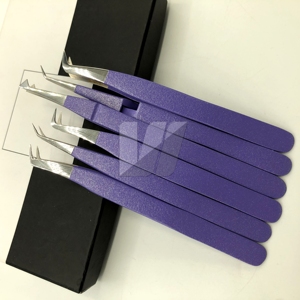 Pinzas japonesas para pestañas con purpurina púrpura y logotipo personalizado de alta calidad, pinzas para extensión de pestañas de acero inoxidable, puntiagudas sostenibles - Product Image 2