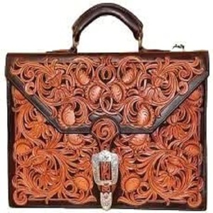 Handmade Antique Finish <b>Leather</b> Western Briefcase With Floral Border Premium <b>Leather</b> <b>Bag</b> Fashion Gift Unisex Ready to Ship Stock - Product Image 3