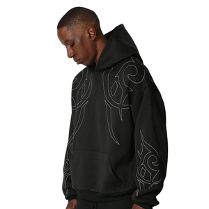 Sweat à capuche ample de haute qualité pour homme, avec logo personnalisé, motif brodé 3D, saison hiver, 100 % coton, manches et poitrine. - Product Image 5