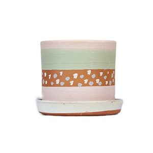 Elegant Cylinder <b>Terracotta</b> Pink Painted <b>Flower</b> <b>Pot</b> with Bottom Tray for Plants & Container Gardens - Product Image 2