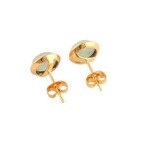 Mini boucles d'oreilles rondes en Amazonite naturelle, plaqué or, réglage de la lunette, boucles d'oreilles, bijoux pour cadeau, nouvelle Collection - Product Image 4