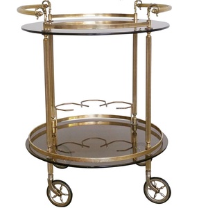 High Quality Metal Stand <b>Trolley</b> With Walnut Finishing Wooden Shelves and Four <b>Wheels</b> For Bars Hotels Royal Banquets And Wedding - Product Image 4