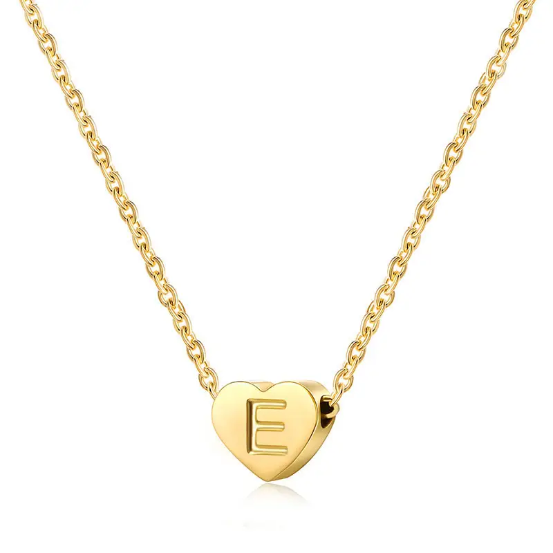 wholesale custom stainless steel A-Z letter pendant gold heart initial necklace