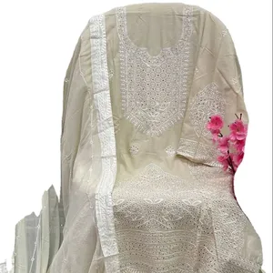 Desainer Salwar kameez setelan Dupatta India & Pakistan wanita memakai bordir batu kerja terbaru