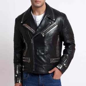 Chaquetas de hombre de cuero con tachuelas de estilo gótico, chaquetas de hombre de cuero negro hechas a mano con tachuelas - Product Image 1