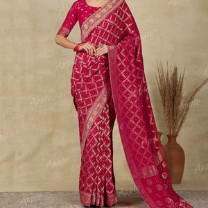 Saree en Georgette pure viscose pour tissage Drapé léger de qualité supérieure Idéal pour les occasions ethniques Festivals Designer Styling Sarees - Product Image 1