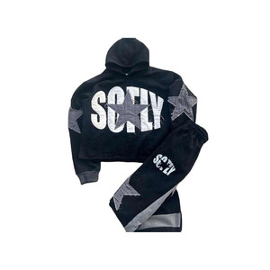 Joggers en coton surdimensionnés avec logo personnalisé pantalon de survêtement évasé en molleton écologique ensemble de survêtements pour l'hiver - Product Image 2