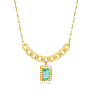 Paraiba CZ Pierre Forme Ronde Charme Collier 925 Argent En Gros Turc Bijoux Fabriqués À La Main - Product Image 3