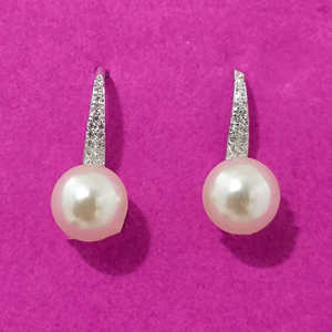 Pendientes colgantes de moda hechos a mano con zirconia cúbica Tops 2 tonos chapado en rodio mayoristas directos en India - Product Image 4