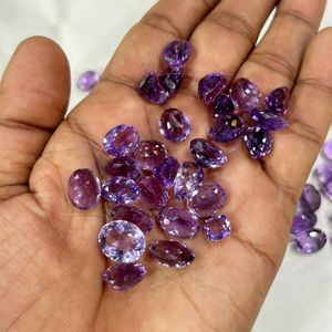 Piedra de corte de piedras preciosas de amatista púrpura natural, piedras preciosas sueltas ovaladas facetadas de grado AAA de amatista Africana genuina, 7mm x 5mm de todos los tamaños - Product Image 5