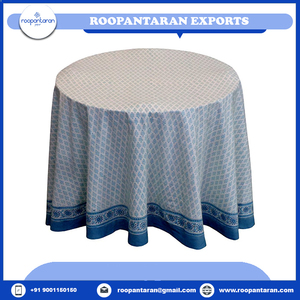 White 100% Cotton <b>Round</b> <b>Tablecloth</b> Handmade Block Printed Well Absorbing 20 Sheeting 220 Cms Bulk Supply - Product Image 2