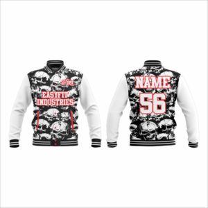 Easyfit Industries Men's <b>Punk</b> Style Varsity <b>Jacket</b> Skull Print Polyester Autumn Casual Turn-down Collar Single Button Front Logo - Product Image 6