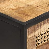 Furnitur Ruang Tamu Desain Modern Finishing Hitam Alami Meja Konsol Lipat Dua Laci Rotan Kayu Mangga Solid Kasar Hotel