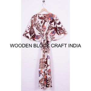 Kimono Largo Hecho a Mano, Estilo Playero, Largo Midi, Ligero, de Algodón, para Mujer, Estilo Holgado, Estampado Digital Multicolor - Product Image 5