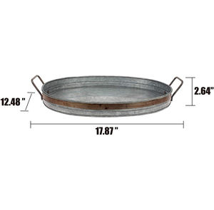 Plateau de service rond galvanisé rustique en métal avec poignées pour servir de la nourriture et des boissons pour les fêtes Fournitures pour la maison et les hôtels - Product Image 6