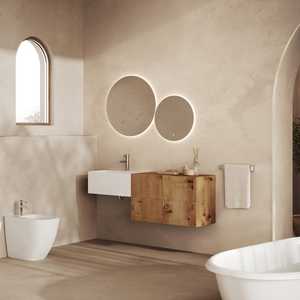 140cm Wall-Hung Bathroom Cabinet with 4 <b>Drawers</b> and <b>White</b> Sink Rota Gold Oak Bathroom <b>Sets</b> - Product Image 1