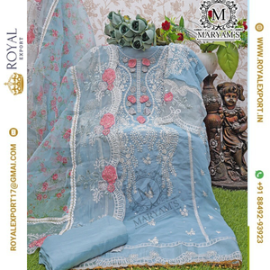 Nouvel arrivage de faux georgette lourd avec séquence de broderie costume pakistanais avec organza lourd et impression numérique Dupatta - Product Image 5