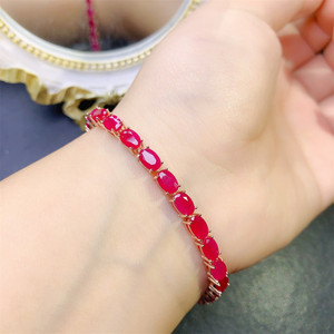 Bracciale Tennis in Argento Sterling S925 Placcato Oro Rosa per Donne, Stile Classico con Rubino Naturale e Perla d'Acqua Dolce, Bracciale Originale - Product Image 2